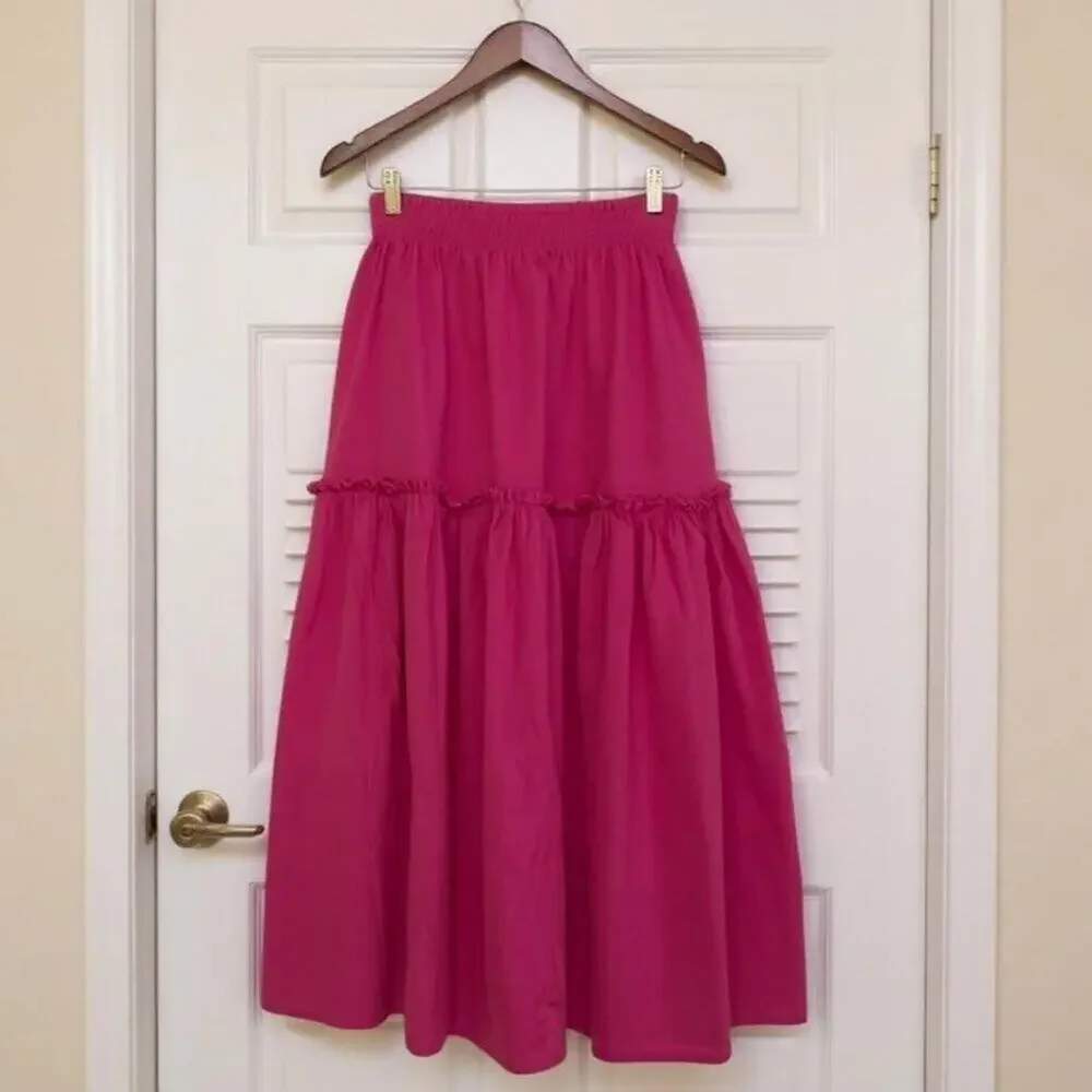 ELF Annabelle Linen Maxi Skirt Magenta Pink Elastic Waist M - Picture 4 of 10